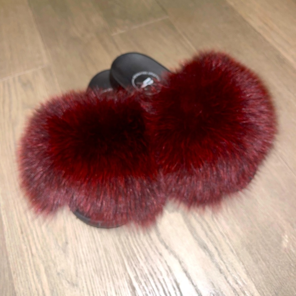 Fur slide burgundy